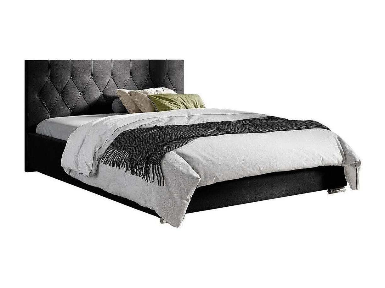 Cama Baltimore 160, Doble, Negro, 200x200, Tapiz, Somieres, 218x222x92cm
