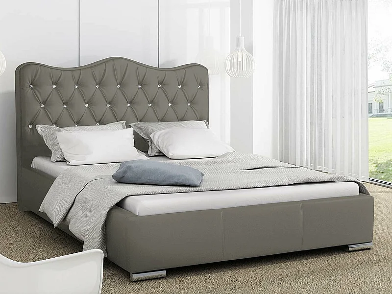 Cama Baltimore 141, Doble, Gris, Tapiz, Somieres, 180x218x100cm