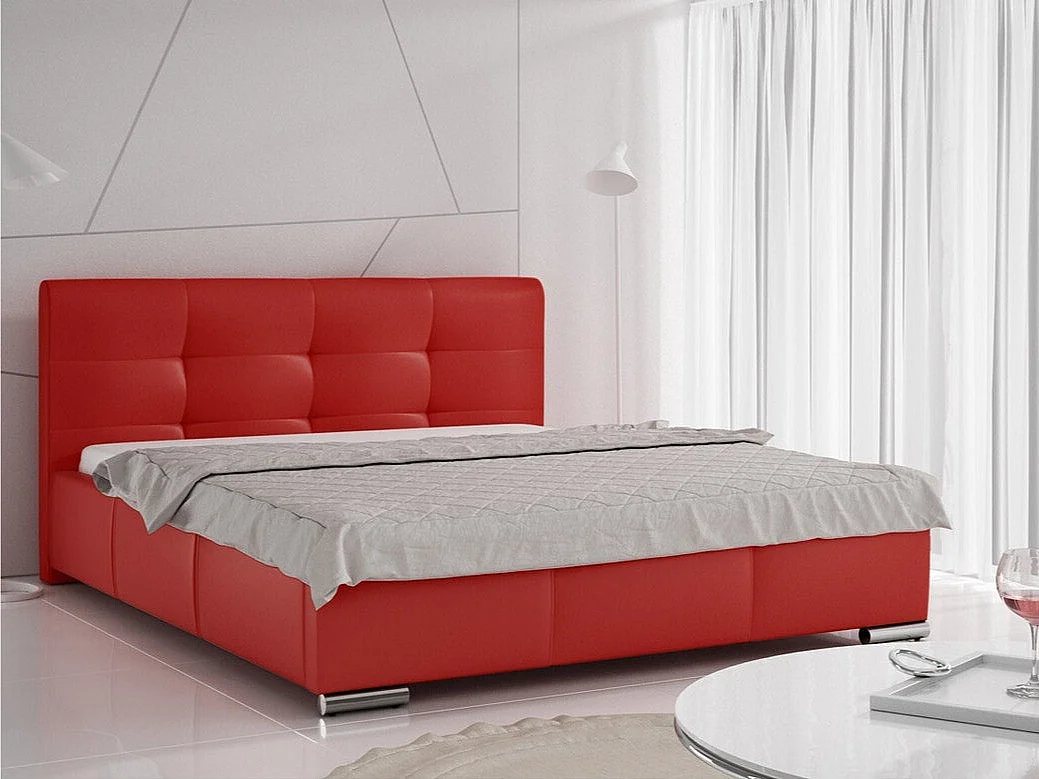 Cama Baltimore 108, Casal, Vermelho, Eco couro, Estrados de cama