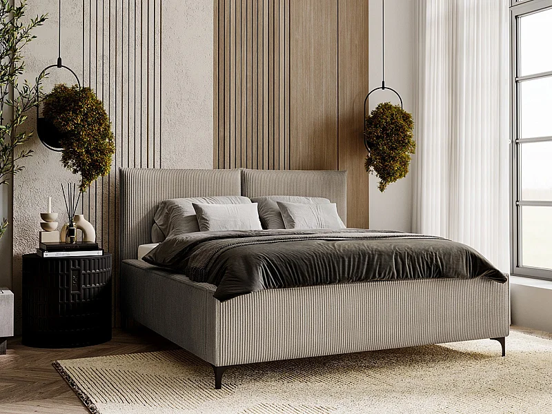 Cama Clovis 113, Individuales, De color marrón claro, 120x200, Tapiz, Somieres, 140x214cm