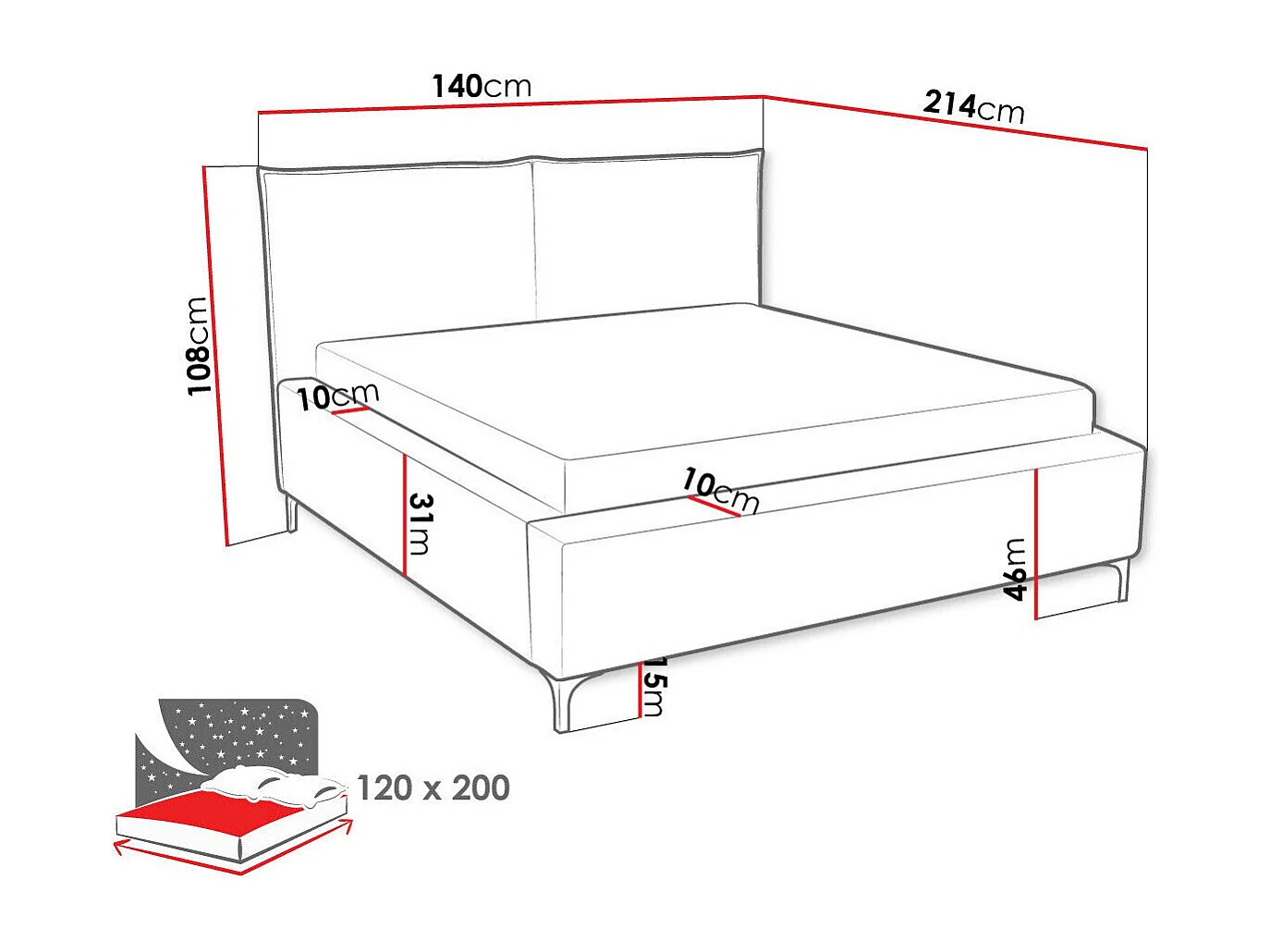 Cama Clovis 113, Solteiro, Castanho claro, Tecido, Estrados de cama