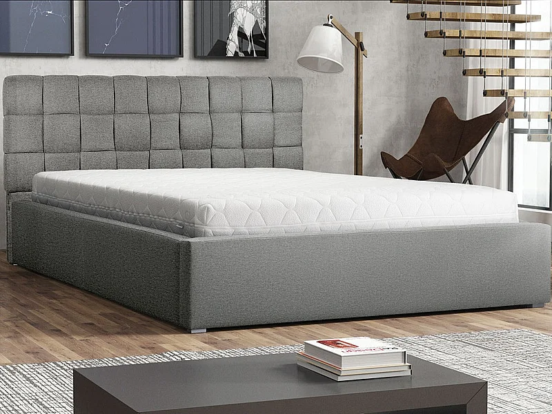 Lit Pomona 107, Unique, Gris, 120x200, Tissu, Disponible, 140x223x93cm
