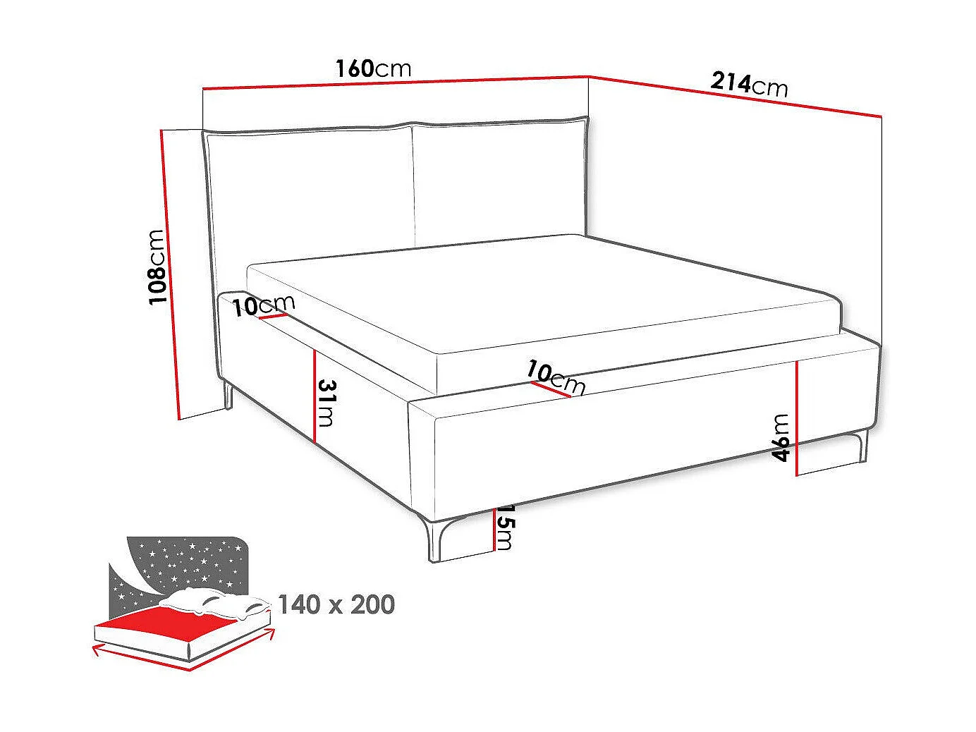 Cama Clovis 113, Doble, De color marrón claro, 140x200, Tapiz, Somieres, 160x214x108cm