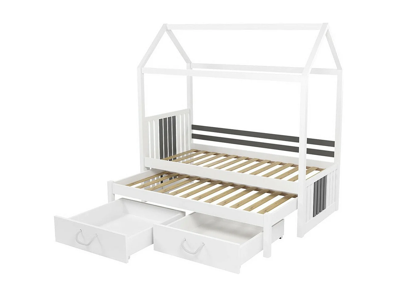 Cama Henderson 131, Individual con una cama supletoria-nido, Blanco, 80x170|80x180, 87cm