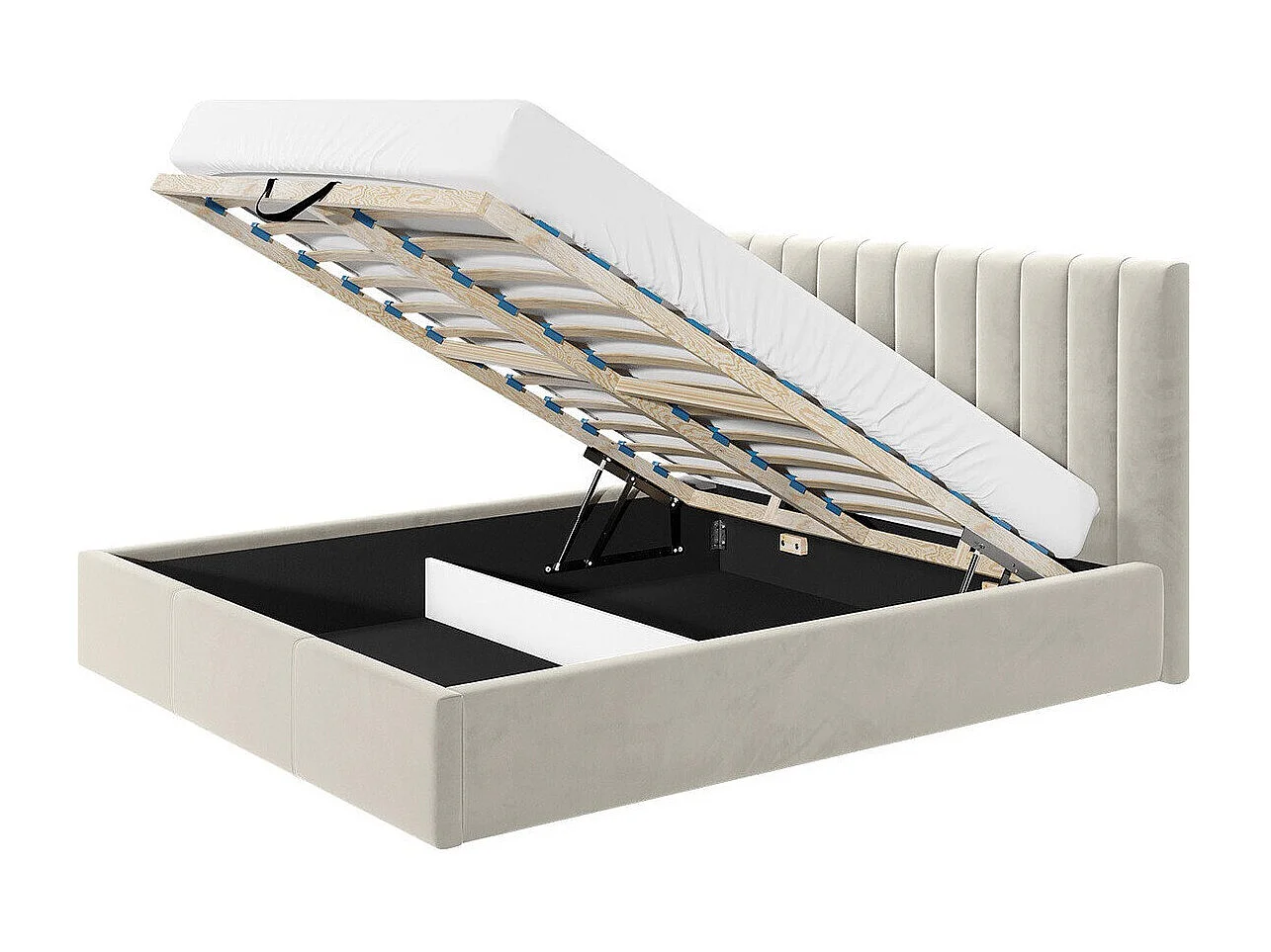 Cama ComfiDream 179, Casal, Castanho claro, Tecido, Estrados de cama