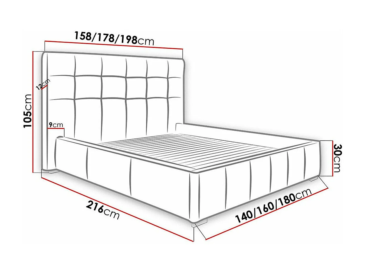 Cama Florence 100, Doble, Gris, 180x200, Tapiz, Somieres, 198x216x105cm