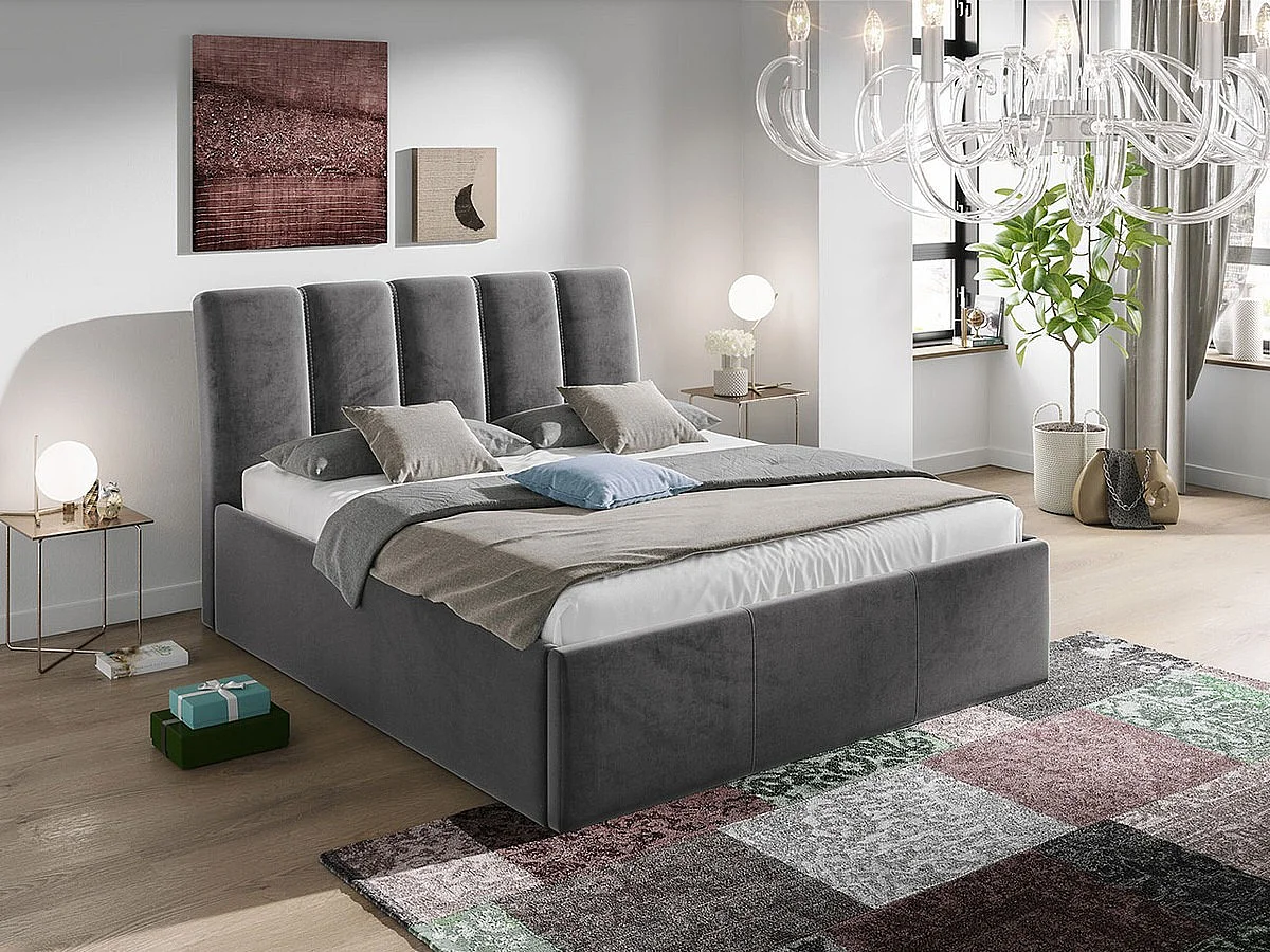 Cama ComfiDream 167, Casal, Cinzento, Tecido, Estrados de cama