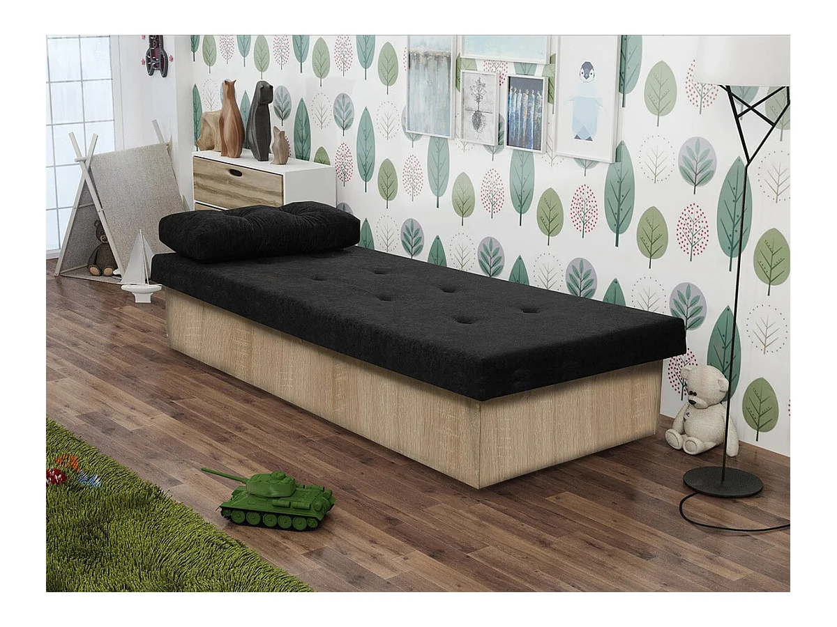 Letto Dover 100, Singolo, Nero, 80x190, 80x190x39cm