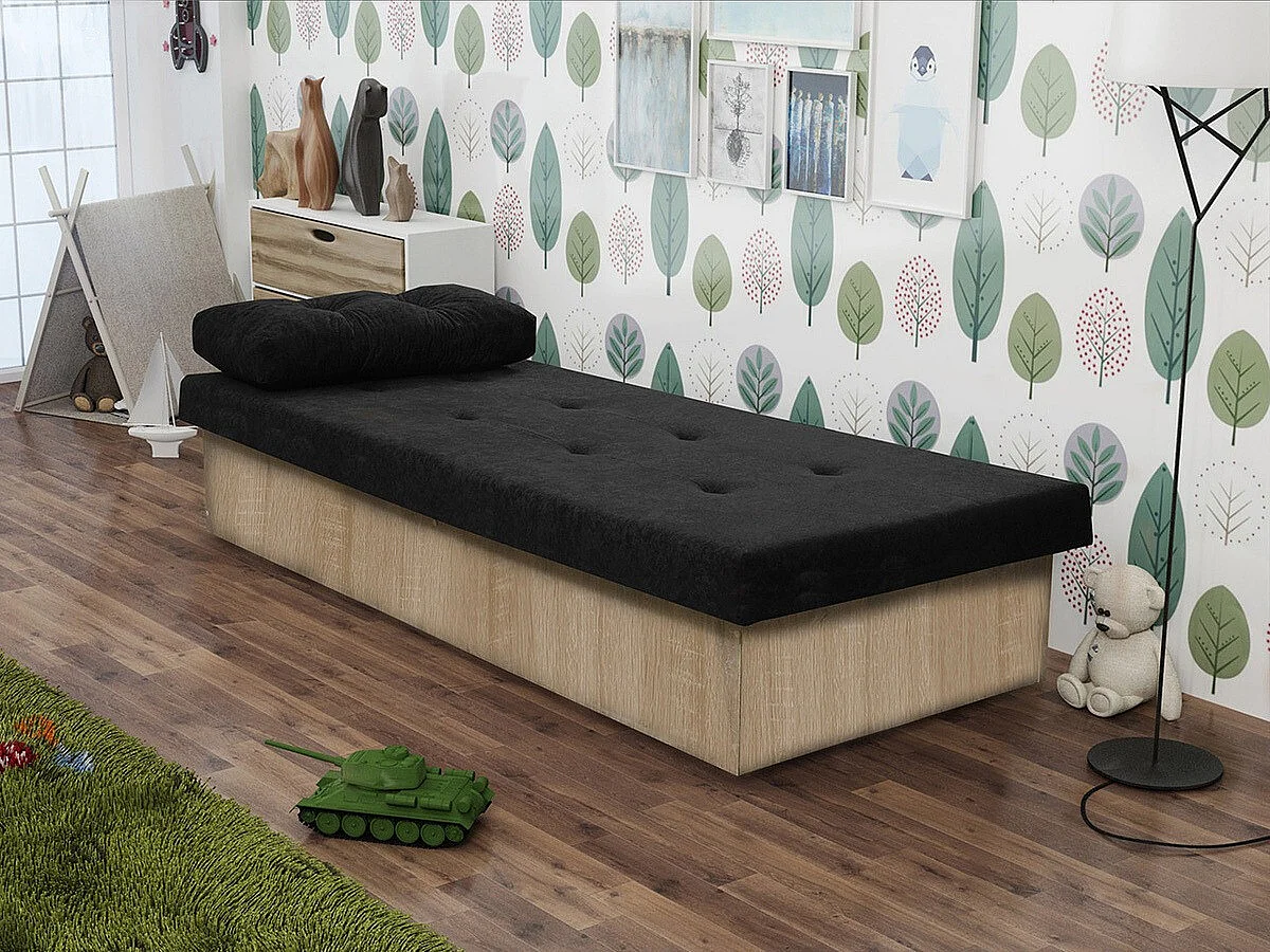 Letto Dover 100, Singolo, Nero, 80x190, 80x190x39cm