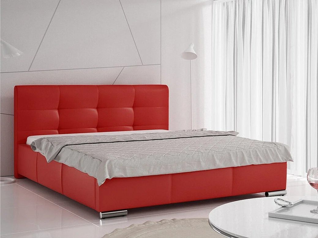 Cama Baltimore 108, Casal, Vermelho, Eco couro, Estrados de cama