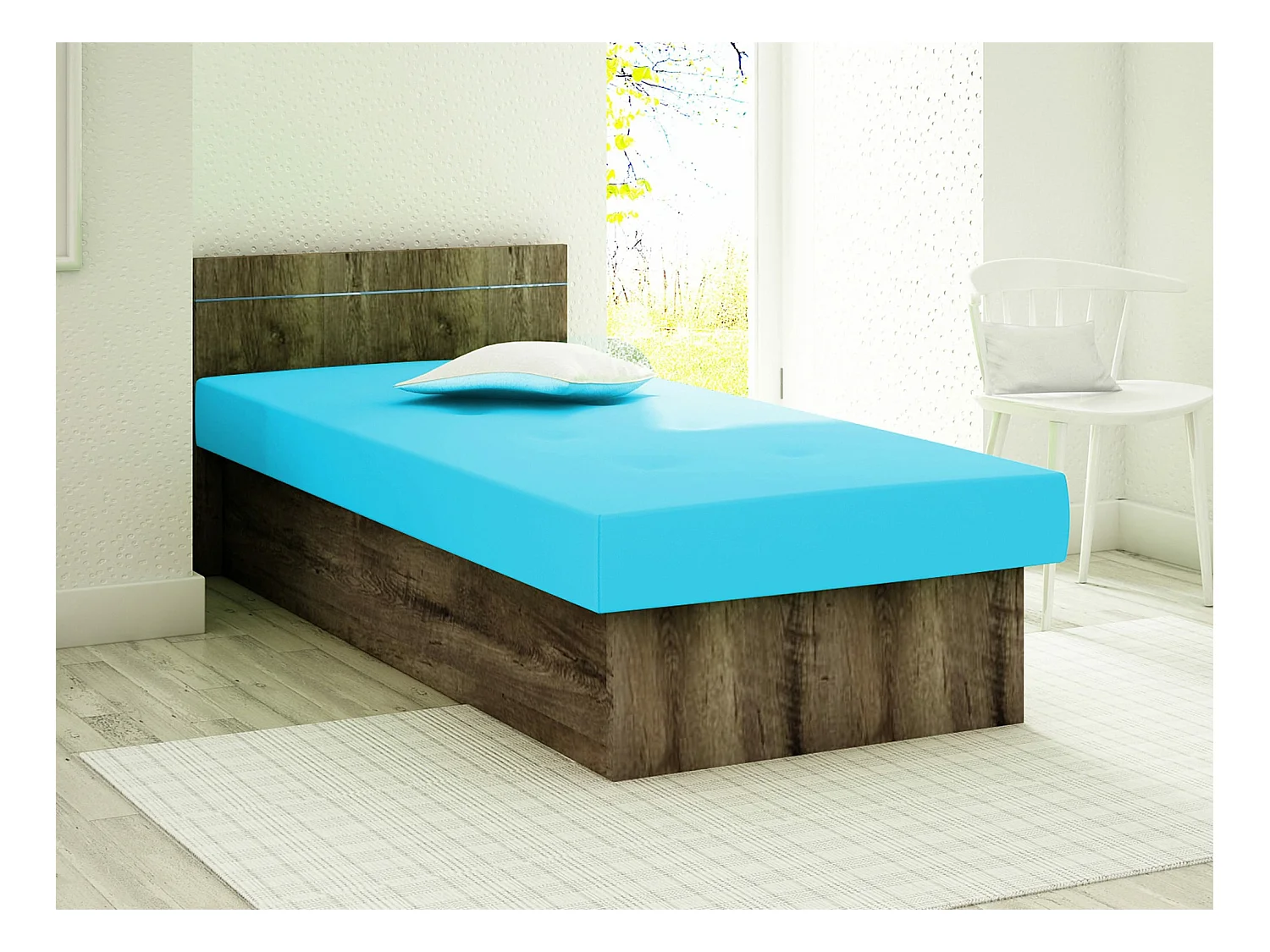 Letto Dover 101, Singolo, Turchese, 80x190, 80x192x68cm