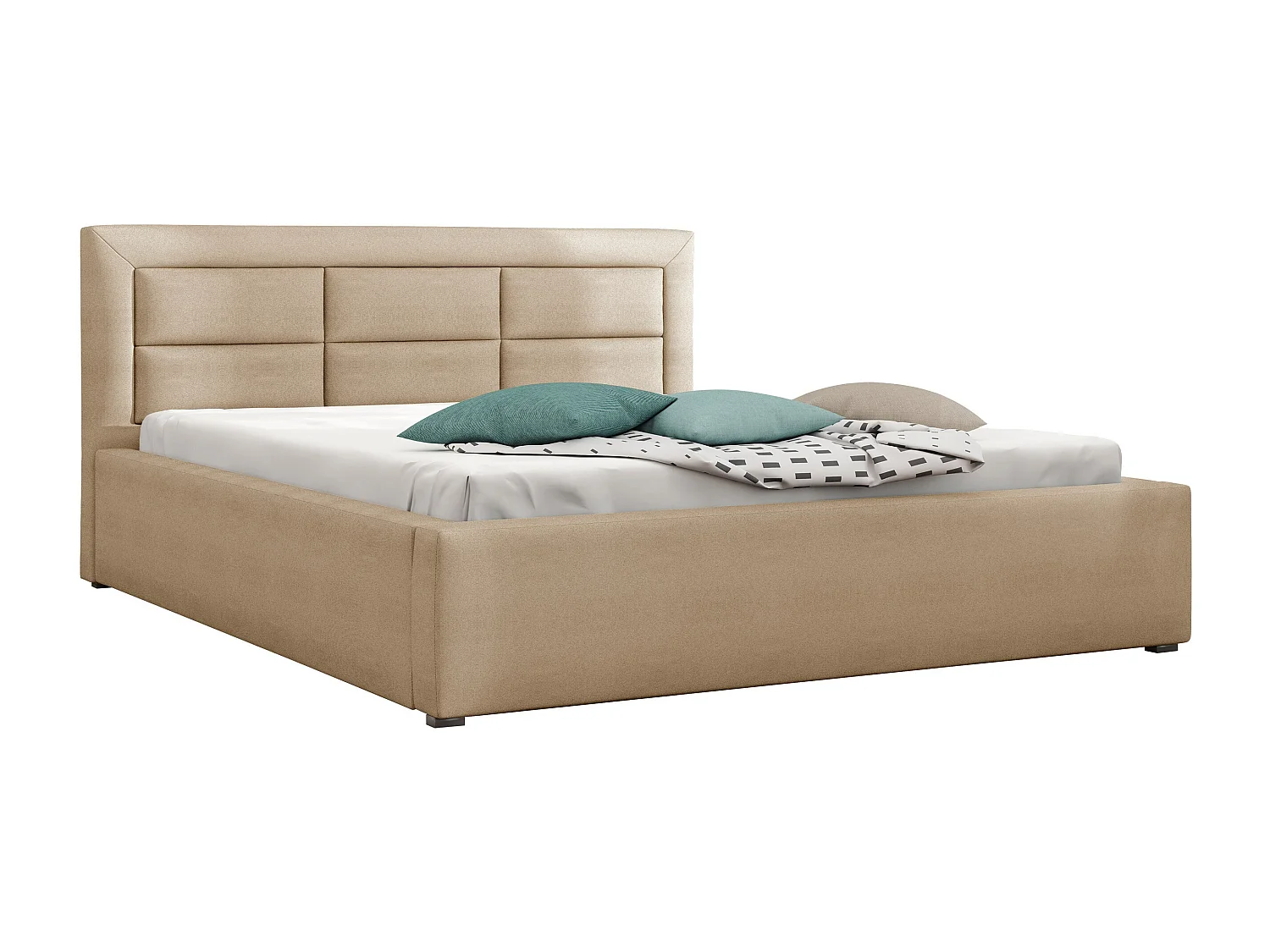 Lit Pomona 103, Double, Brun clair, 160x200, Tissu, Disponible, 180x223x93cm