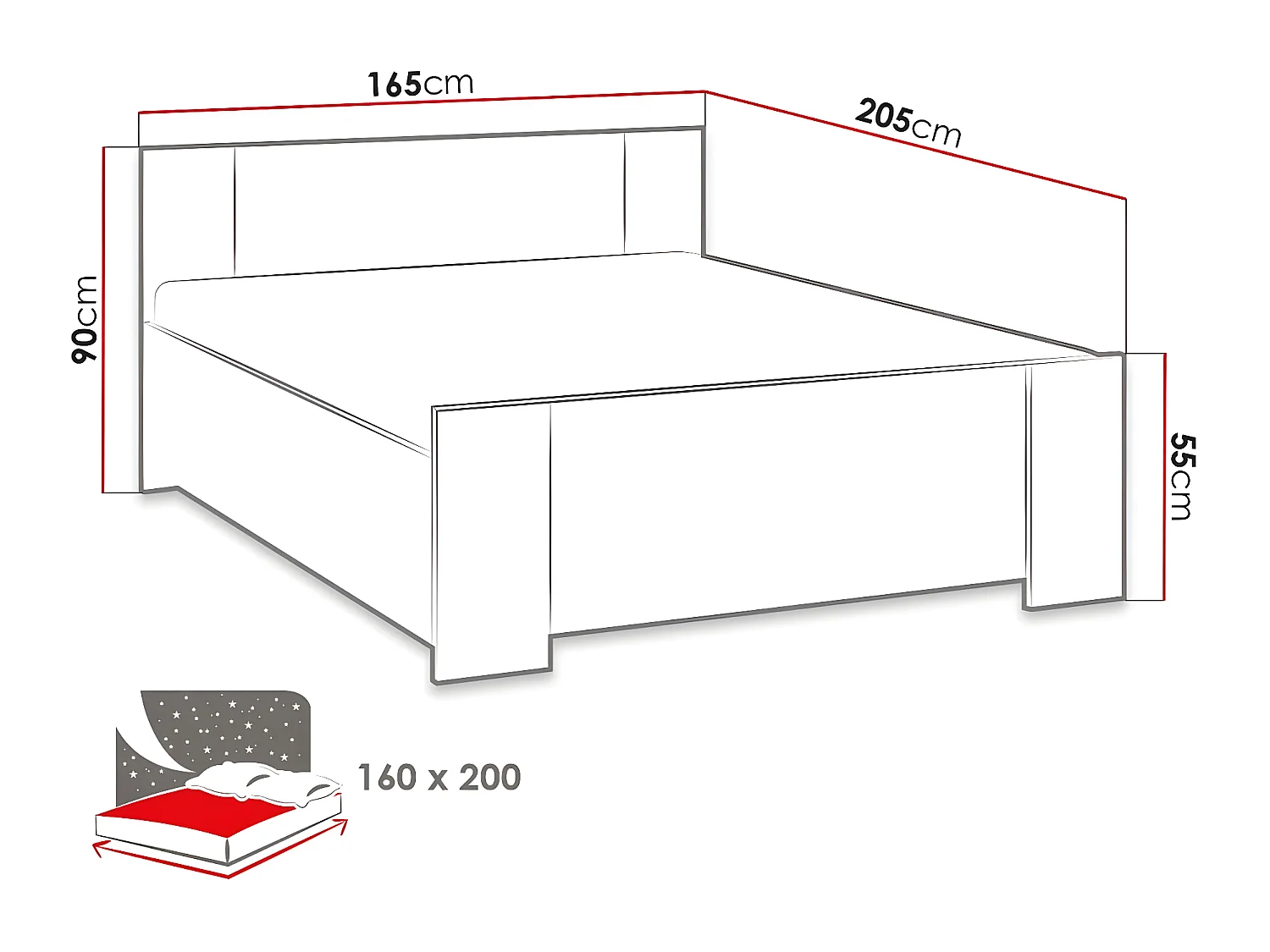 Cama Catromi 101, Doble, De color marrón claro, 160x200, Aglomerado laminado, Somieres,