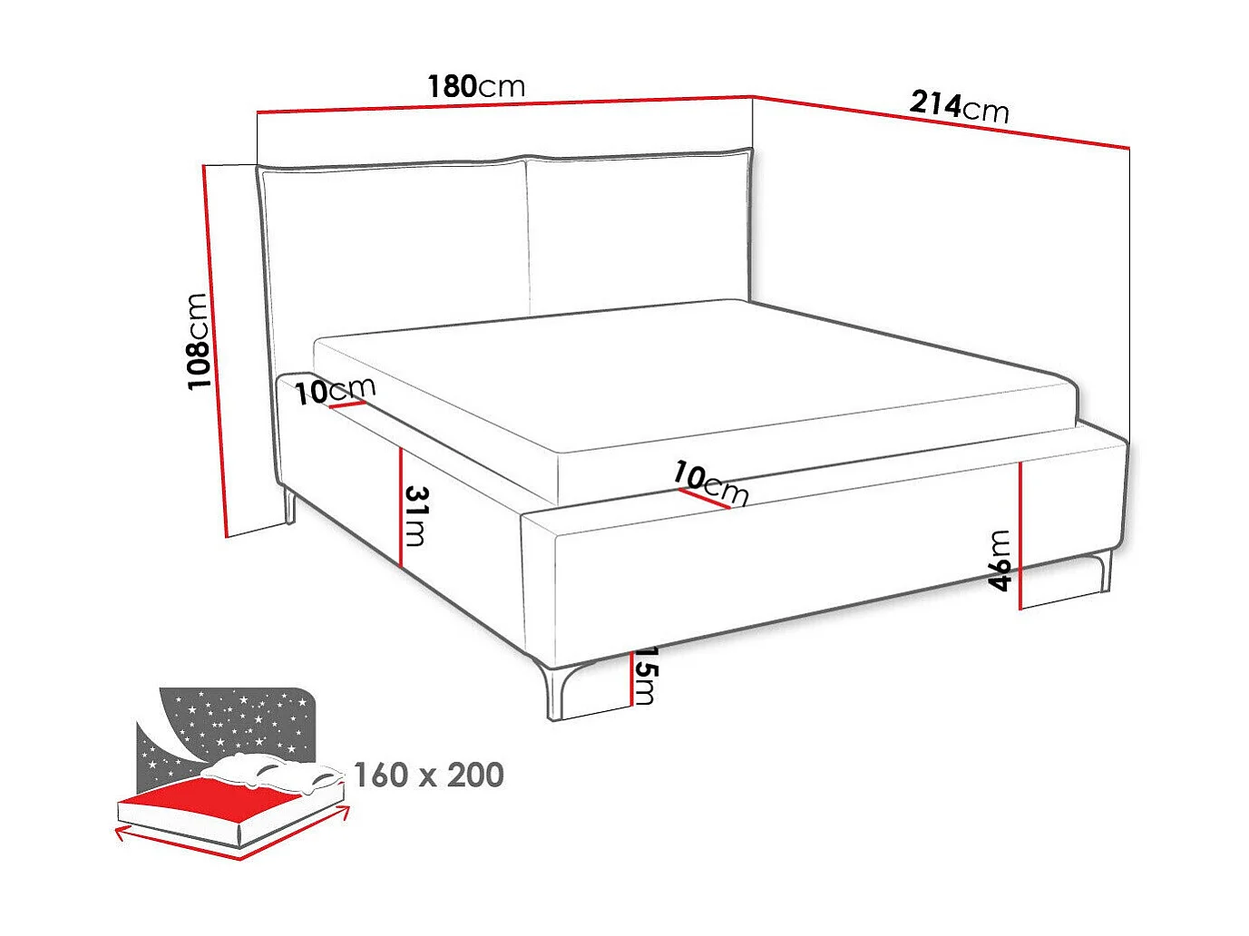Cama Clovis 113, Casal, Castanho claro, Tecido, Estrados de cama