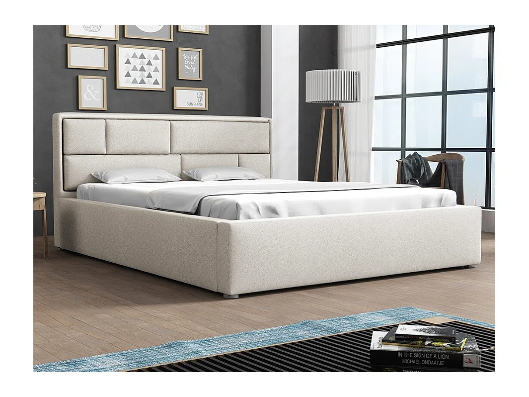 Cama Pomona 105, Individuales, De color marrón claro, 120x200, Tapiz, Somieres, 140x223cm