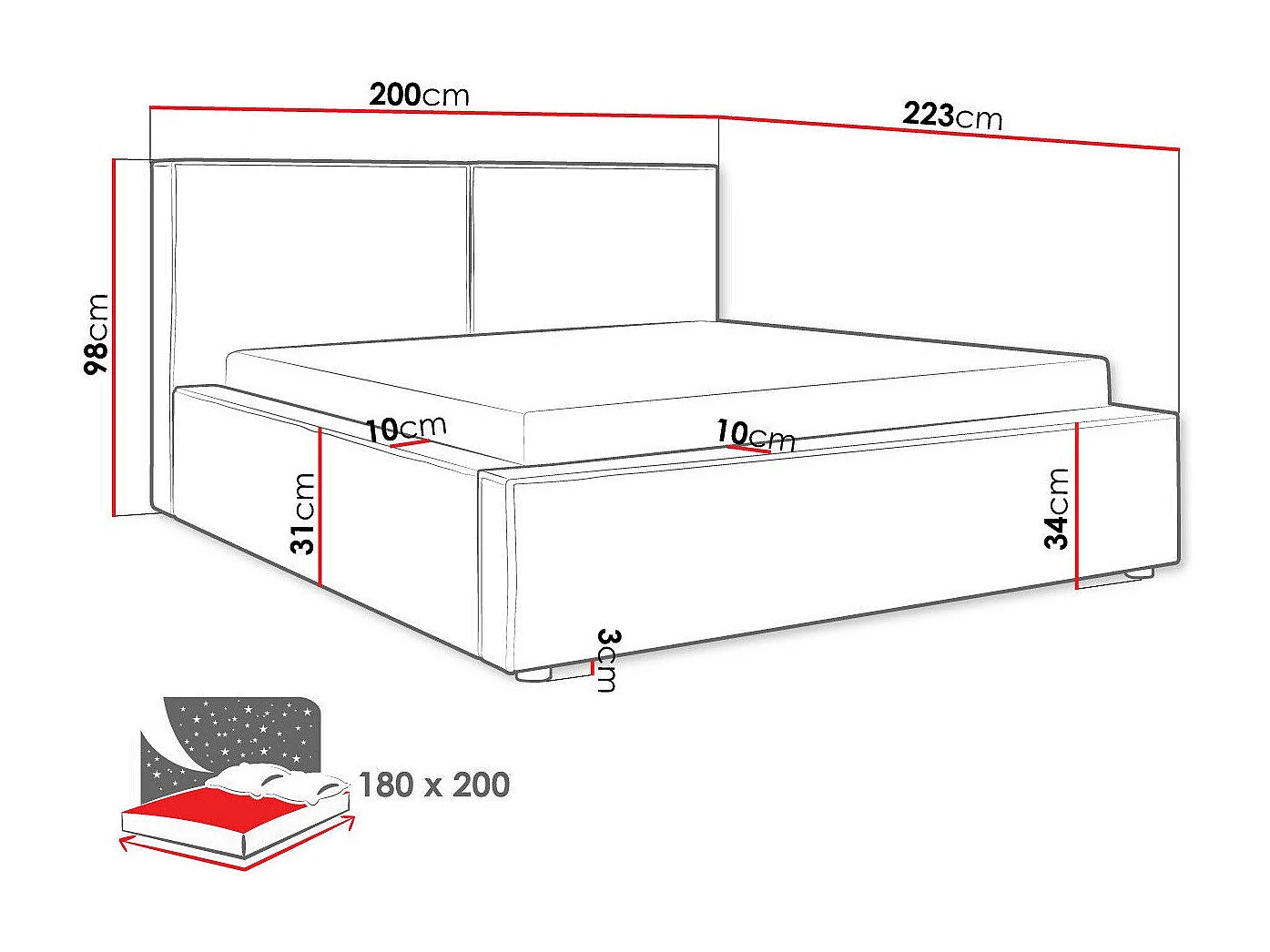 Cama TrendyNest 117, Doble, De color marrón claro, 180x200, Tapiz, Somieres, 200x223x98cm