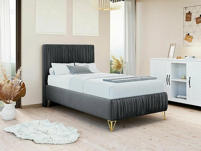 Cama Logan 112, Individuales, Gris, 90x200, Tapiz, Somieres, 90x209x120cm