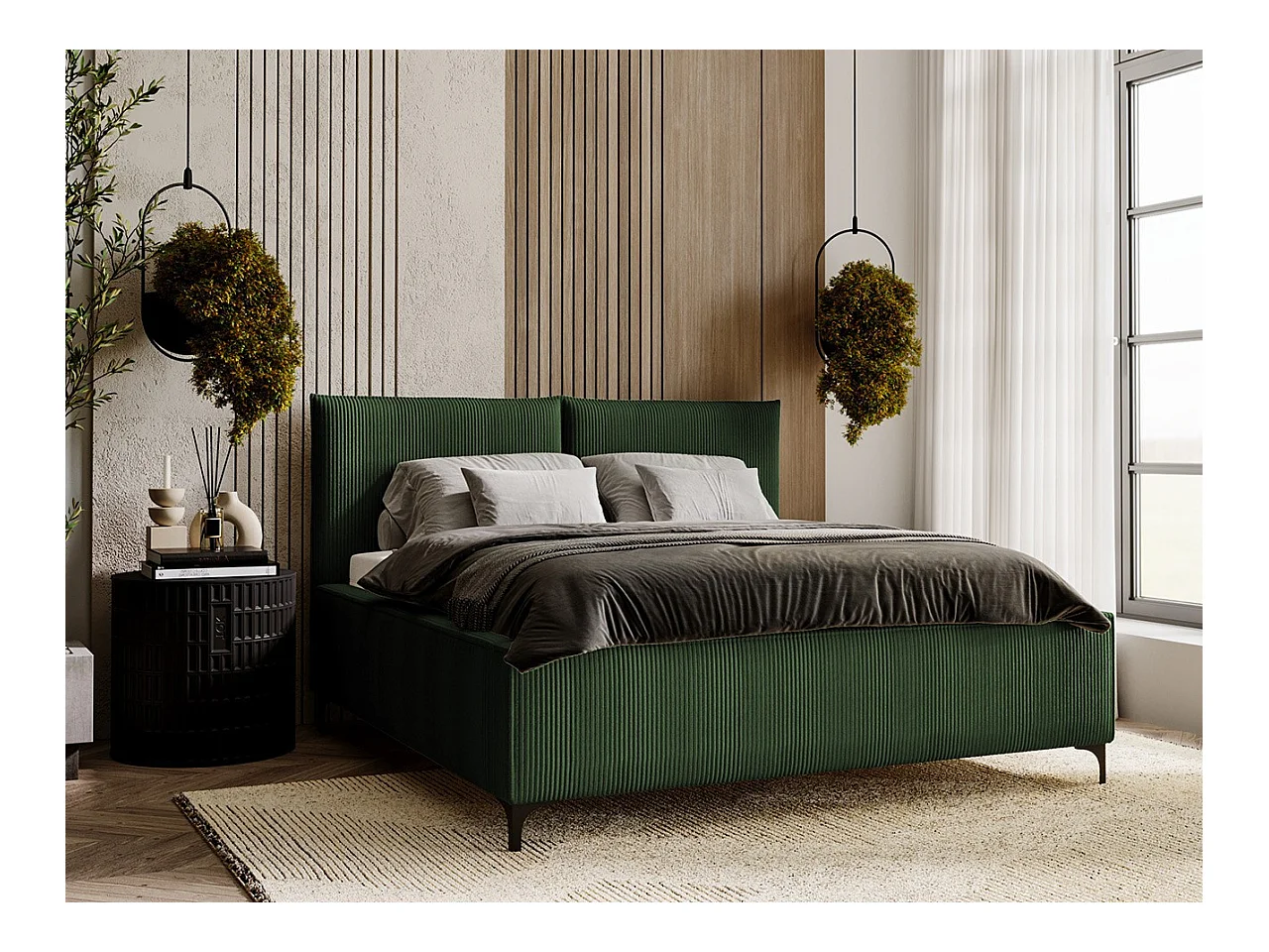 Cama Clovis 113, Doble, Verde, 200x200, Tapiz, Somieres, 220x214x108cm