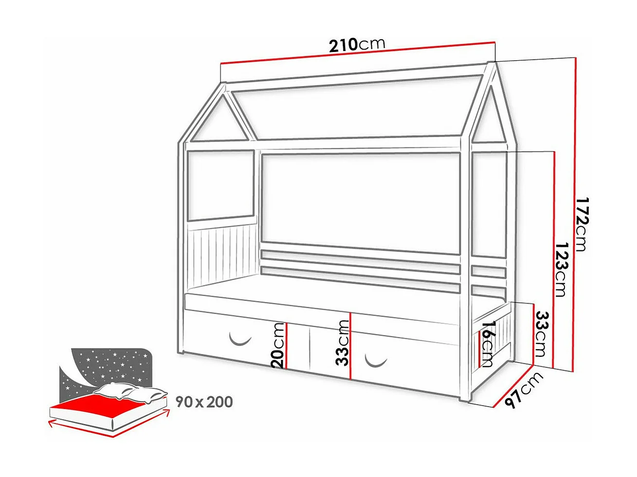 Cama Henderson 134, Solteiro, Branco, Madeira, Estrados de cama
