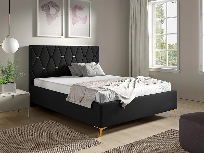 Cama Baltimore 192, Doble, Negro, 160x200, Tapiz, Somieres, 178x222x122cm