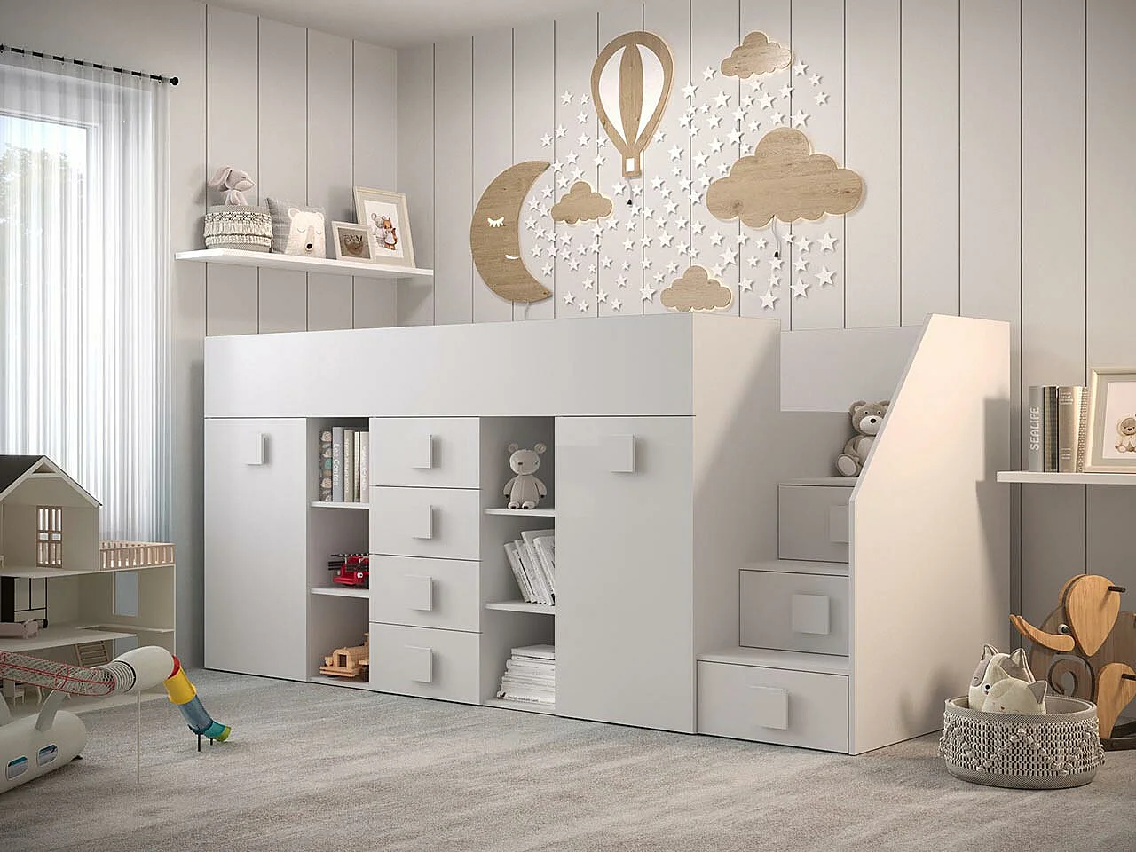 Litera Hartford 366, Individuales, Blanco, 90x200, Aglomerado laminado, Somieres, 94cm