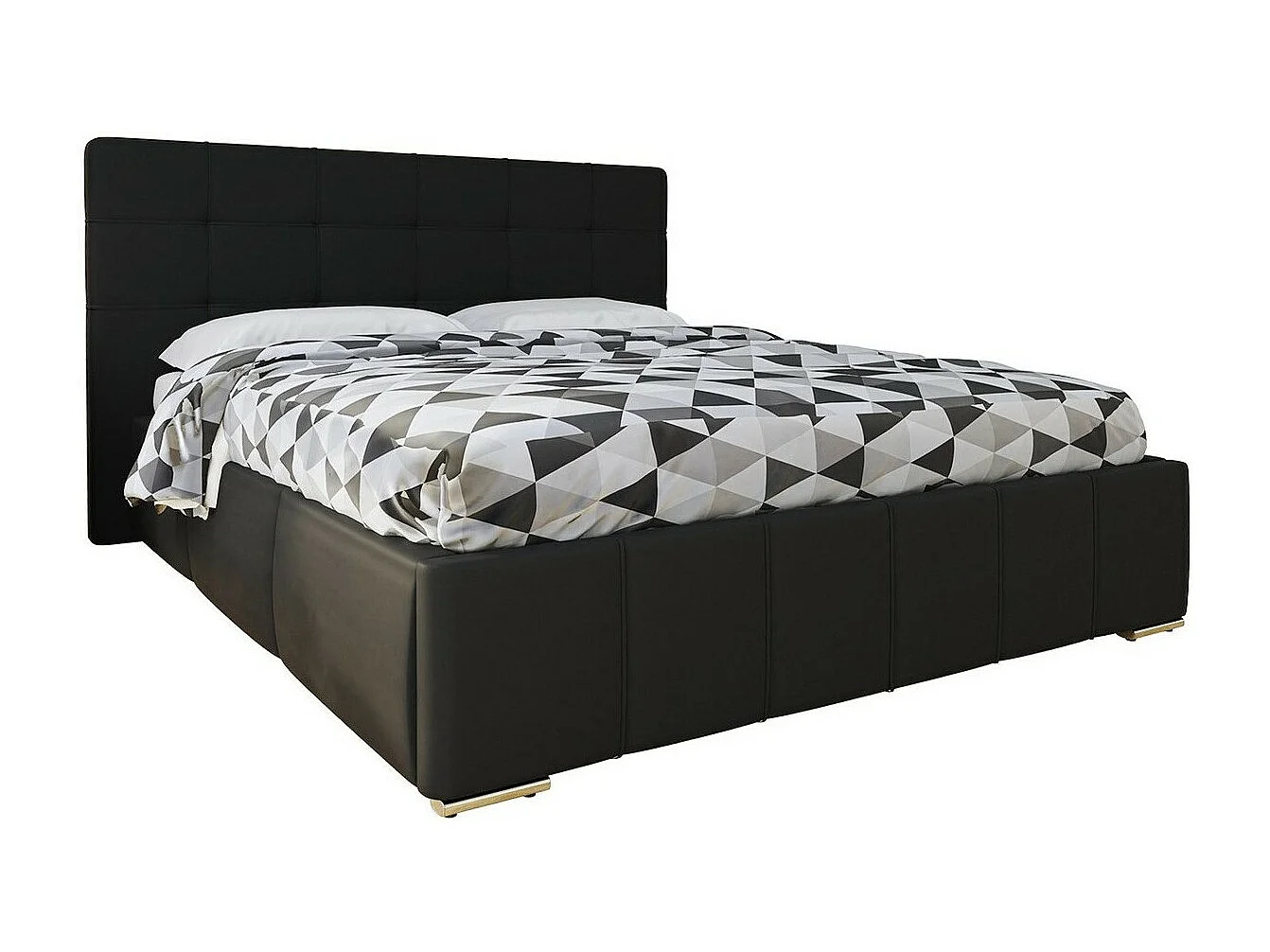 Cama Florence 101, Casal, Preto, Eco couro, Estrados de cama