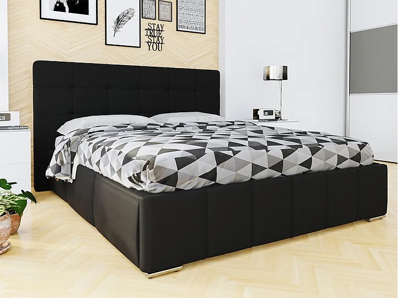 Cama Florence 101, Doble, Negro, 140x200, Cuero ecológico, Somieres, 158x216x105cm