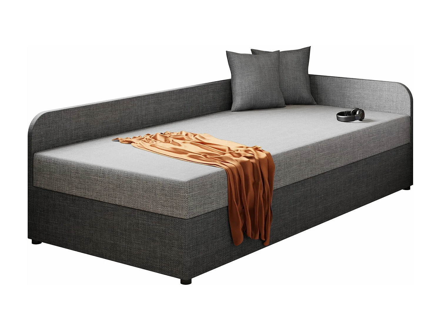 Lit Noma, Unique, Gris, 90x200, Tissu, Disponible, 95x205x60cm