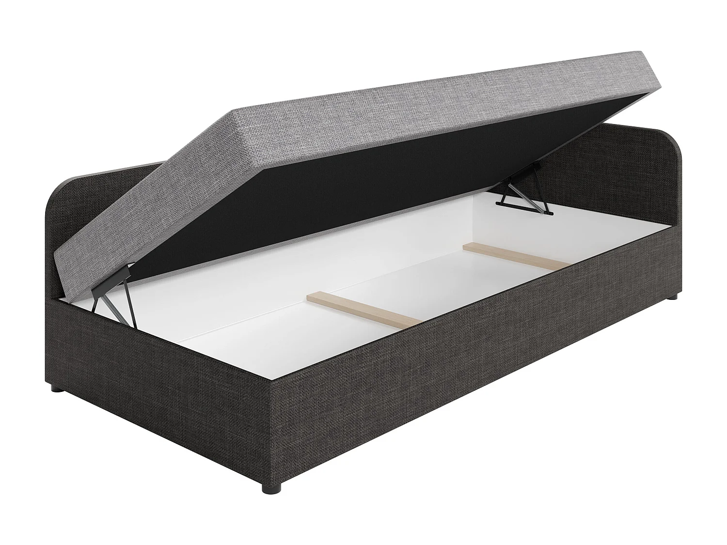 Lit Noma, Unique, Gris, 90x200, Tissu, Disponible, 95x205x60cm