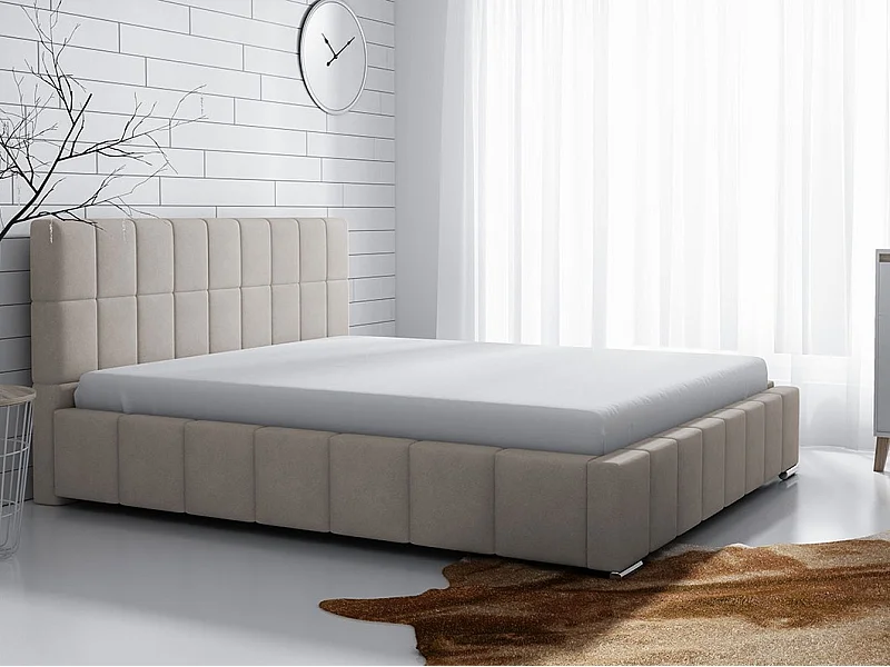 Cama Baltimore 120, Doble, De color marrón claro, 160x200, Tapiz, Somieres, 178x222x92cm