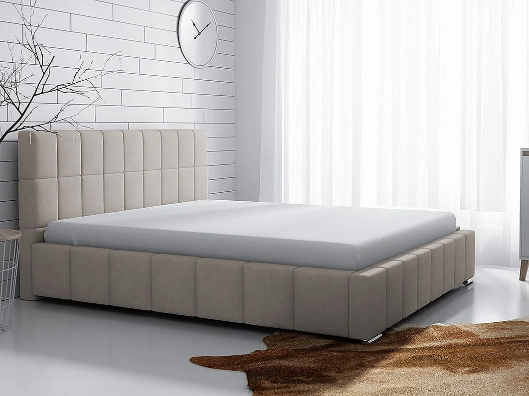 Cama Baltimore 120, Doble, De color marrón claro, 160x200, Tapiz, Somieres, 178x222x92cm