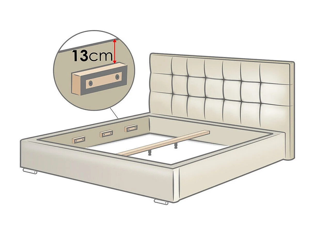 Cama Florence 100, Casal, Branco, Eco couro, Estrados de cama