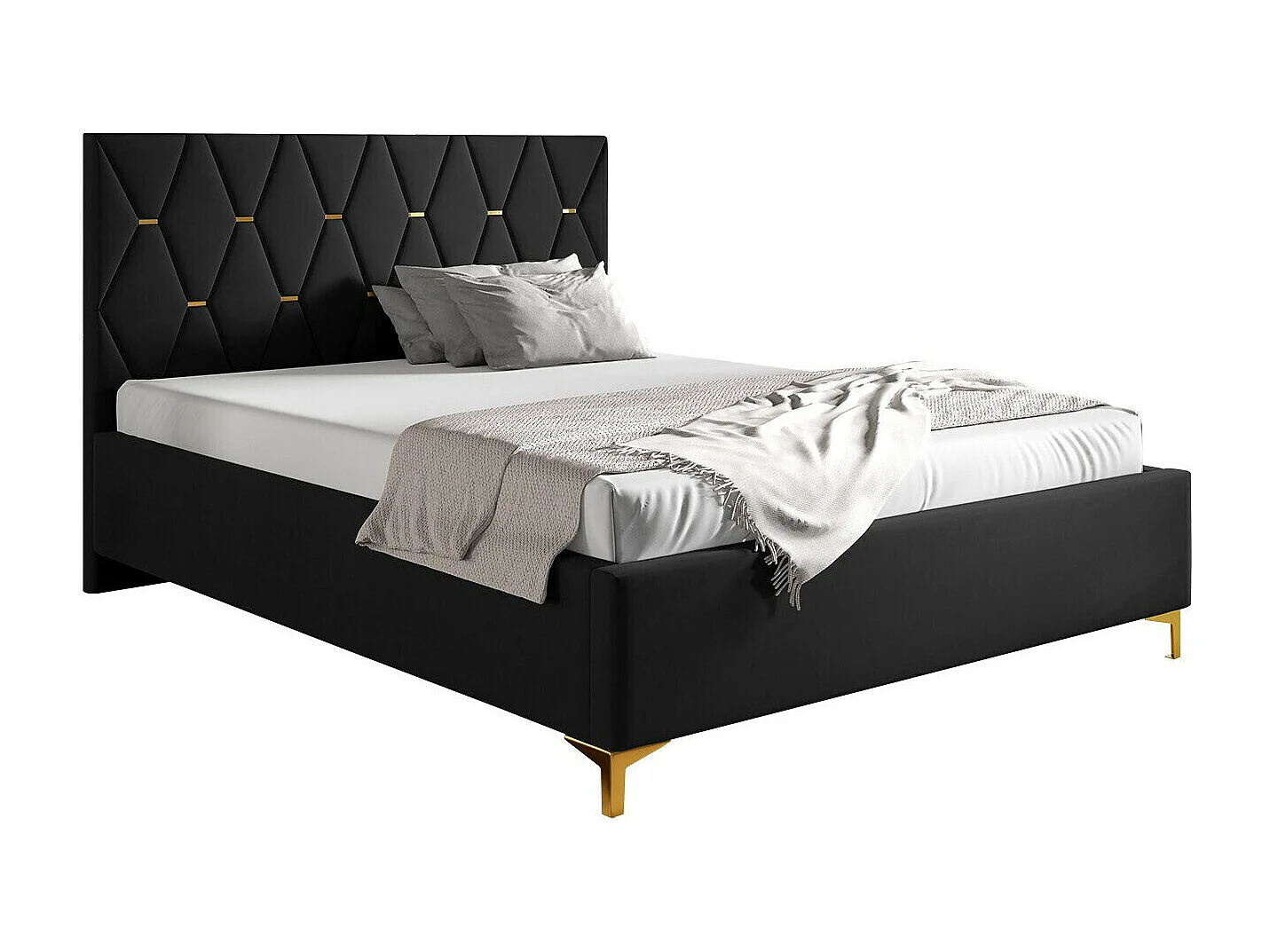 Lit Baltimore 192, Double, Noir, 180x200, Tissu, Disponible, 198x222x122cm