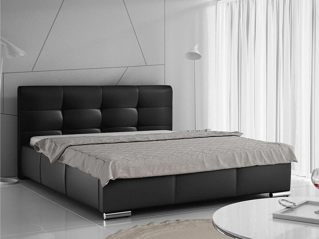 Cama Baltimore 108, Casal, Preto, Eco couro, Estrados de cama