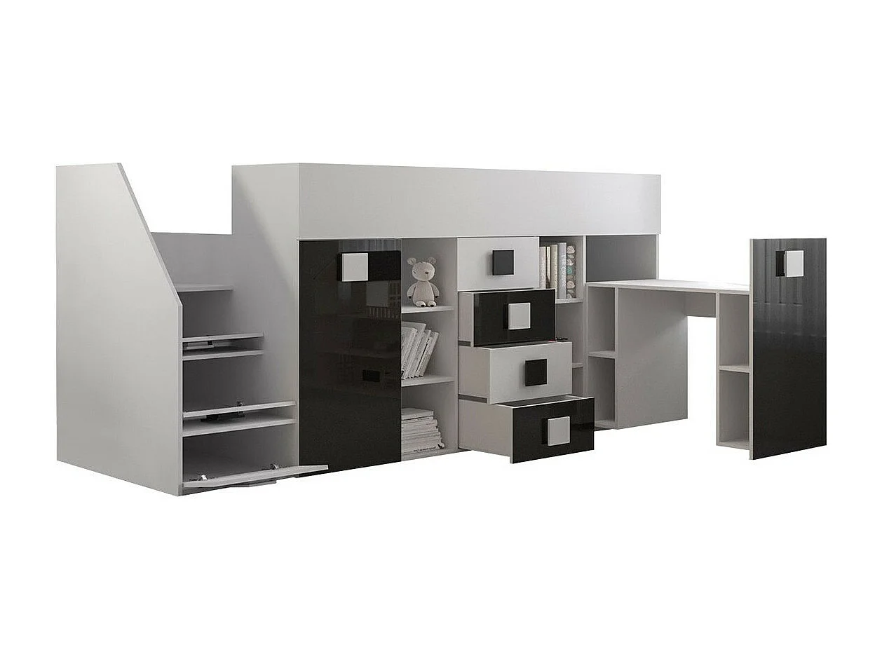 Letto alto Hartford 366, Singolo, Turchese, 90x200, Truciolare laminato, Reti a doghe,