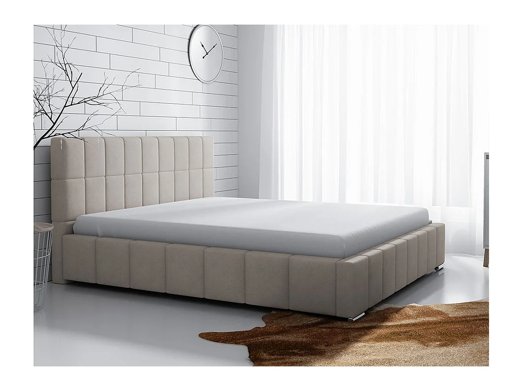Cama Baltimore 120, Doble, De color marrón claro, 180x200, Tapiz, Somieres, 198x222x92cm