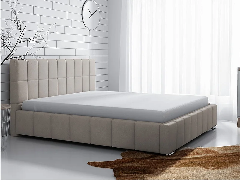 Cama Baltimore 120, Doble, De color marrón claro, 180x200, Tapiz, Somieres, 198x222x92cm
