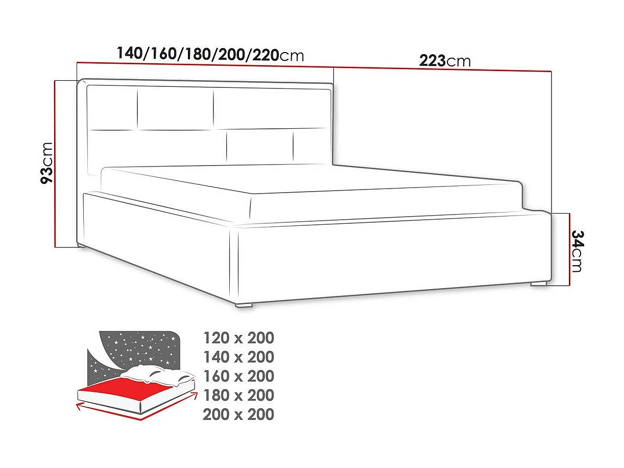 Cama Pomona 105, Doble, Azul, 180x200, Tapiz, Somieres, 200x223x93cm