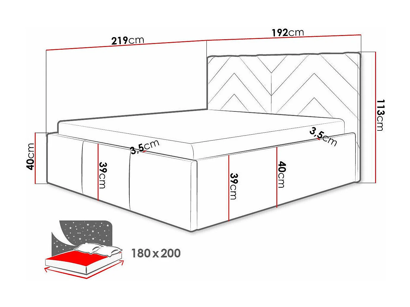 Cama ComfiDream 175, Doble, De color marrón claro, 180x200, Tapiz, Somieres, 192x219cm
