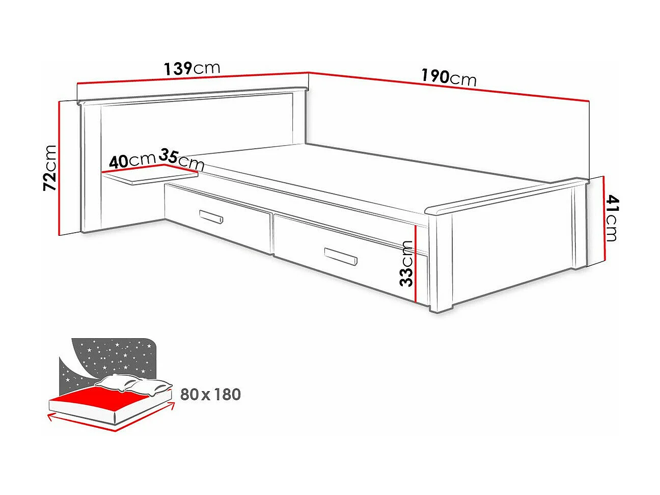 Cama Henderson 117, Individuales, Azul, 80x180, Aglomerado laminado, Somieres, 139x190cm