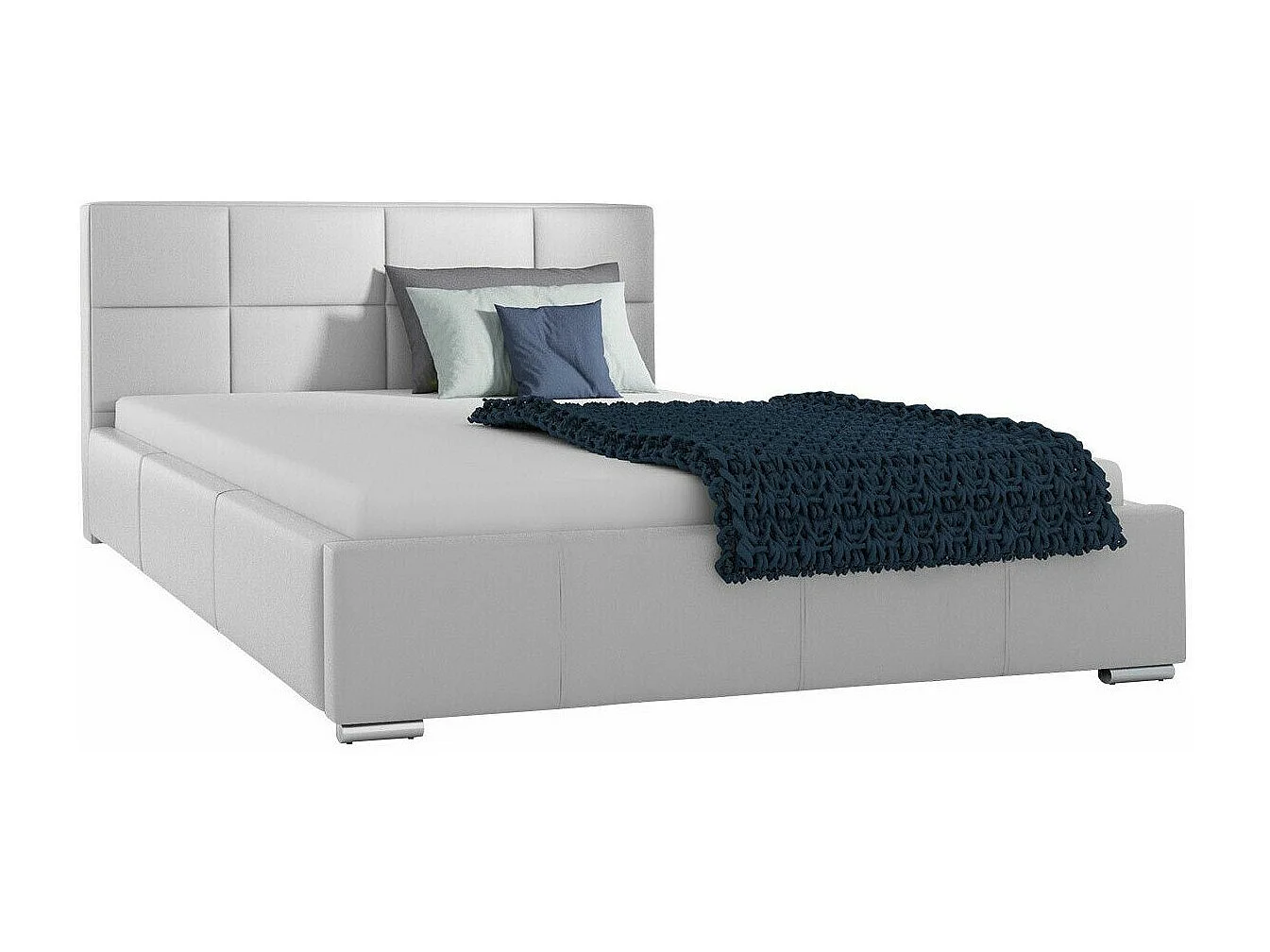 Cama Baltimore 122, Casal, Branco, Couro Ecológico, Estrados de cama