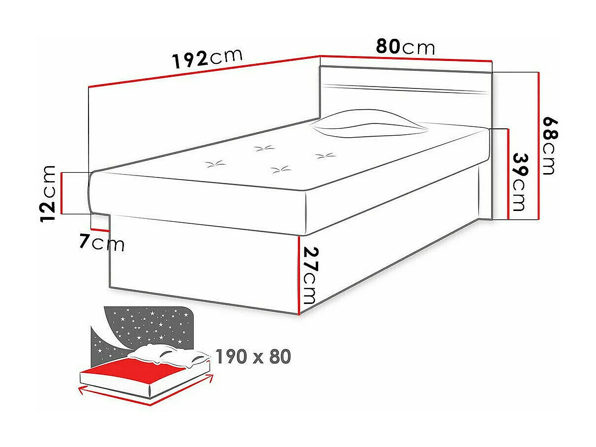 Cama Dover 101, Individuales, Turquesa, 80x190, 80x192x68cm