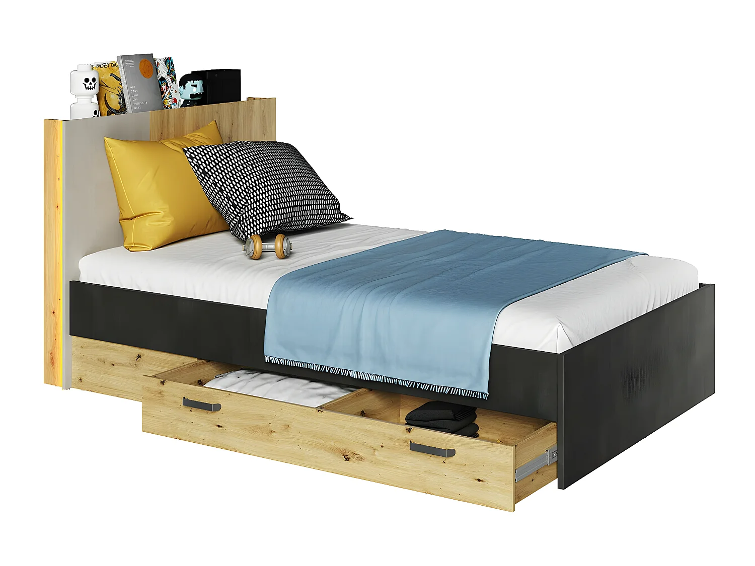 Lit Orlveno 110, Unique, Brun clair, 120x200, Stratifié, Disponible, 130x217x100cm