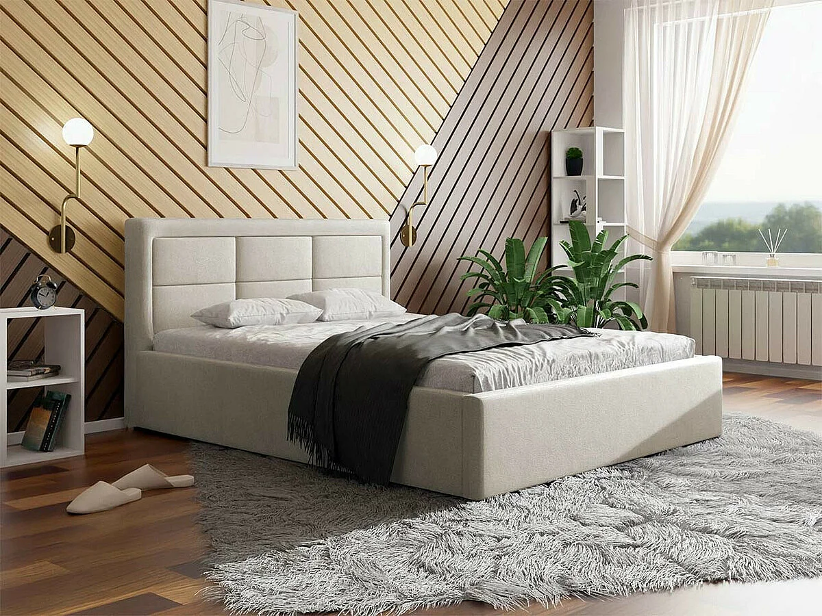 Cama Pomona 102, Casal, Cinzento, Tecido, Estrados de cama, 16x22x9cm