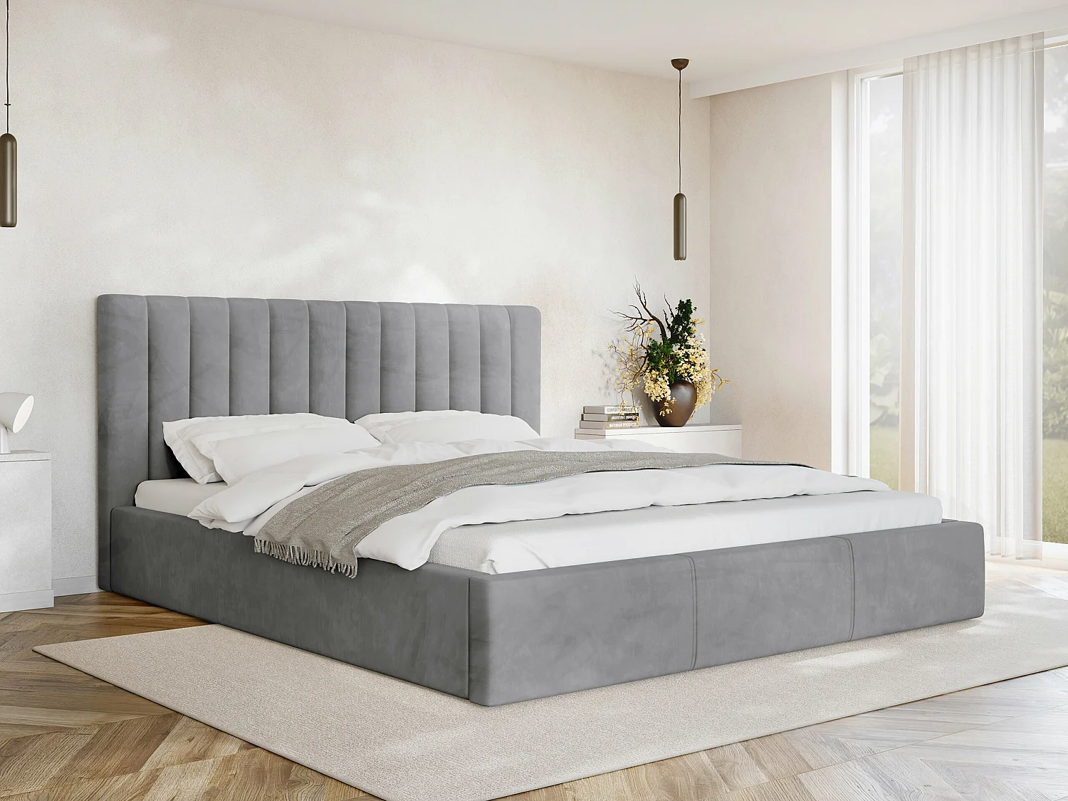 Cama ComfiDream 179, Doble, Gris, 180x200, Tapiz, Somieres, 191x212x105cm