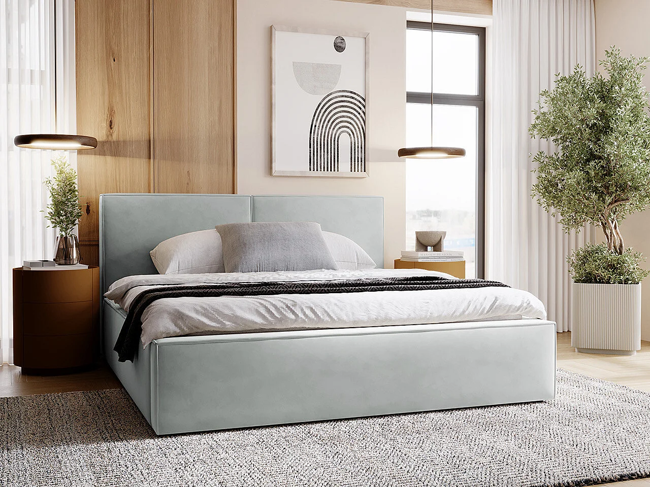 Cama TrendyNest 117, Doble, Gris, 180x200, Tapiz, Somieres, 200x223x98cm