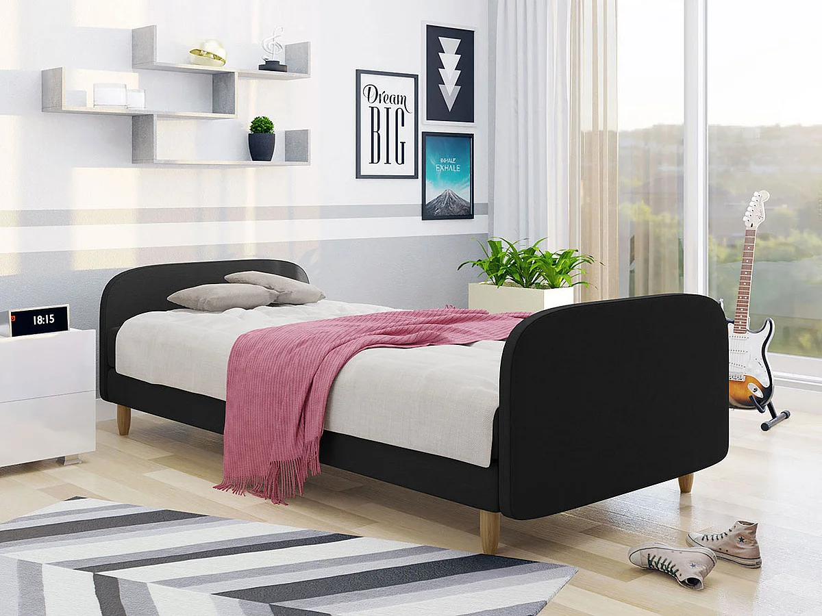 Cama Memphis 125, Individuales, Negro, 90x200, Tapiz, Somieres, 90x210x63cm