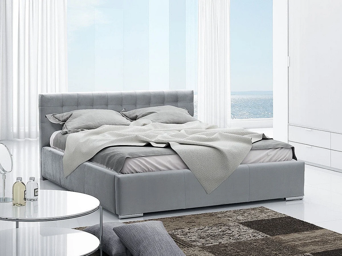 Cama Baltimore 106, Doble, Gris, 160x200, Tapiz, Somieres, 178x222x92cm