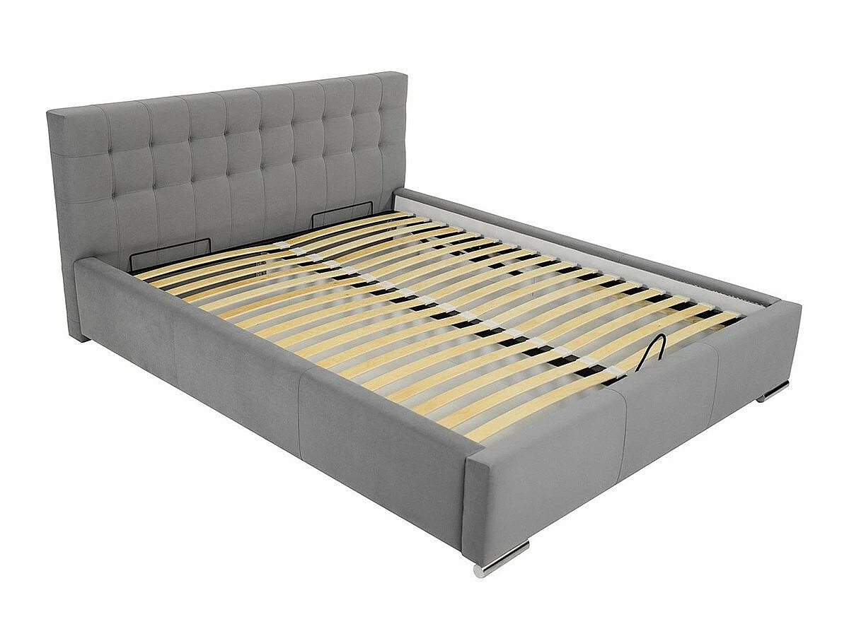 Lit Portus, Double, Gris clair, Tissu, Disponible, 18x22x9cm
