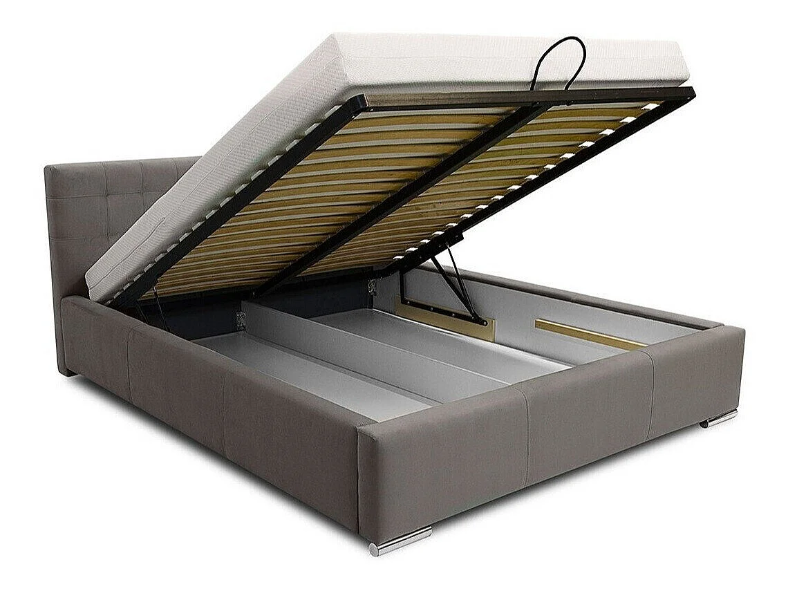 Lit Portus, Double, Gris clair, Tissu, Disponible, 18x22x9cm